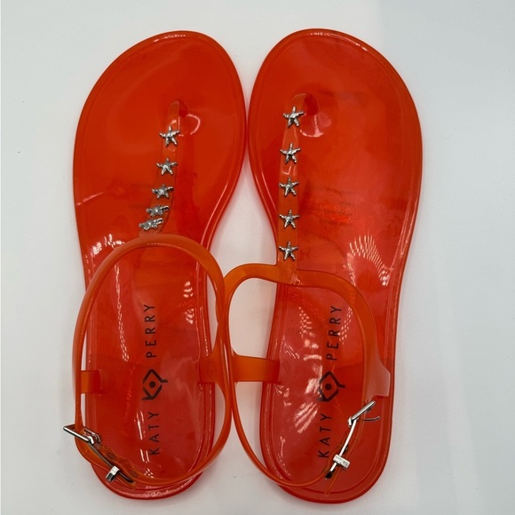 Katy Perry Geli Stud Fiery Orange thong sandals silver tone starfish BRAND NEW - Picture 7 of 8